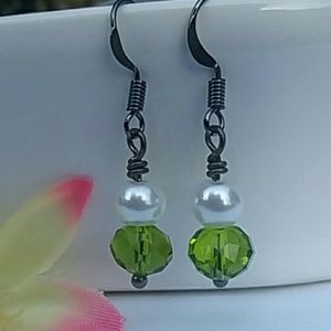 Green Swarovski Crystal Black Gunmetal Earrings